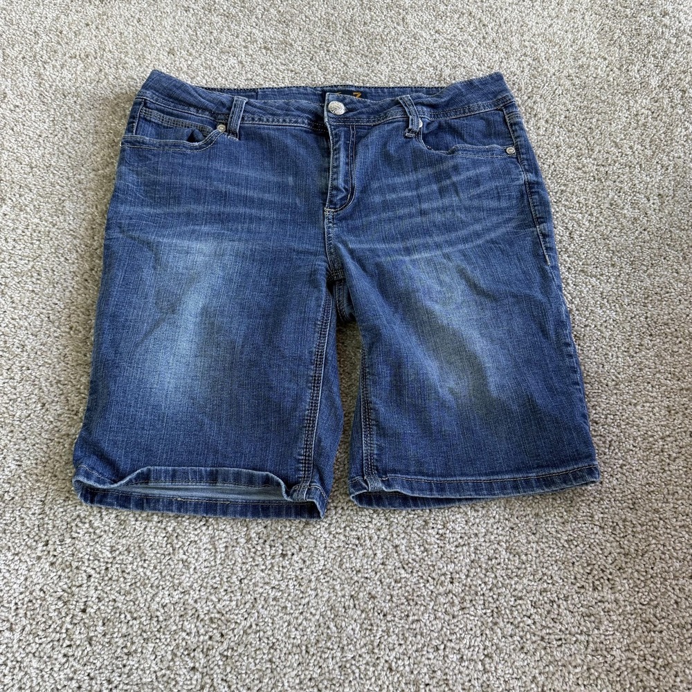 Seven7 Denim Bermuda Shorts Womens 14 Blue Stretch Embroidered Summer Casual